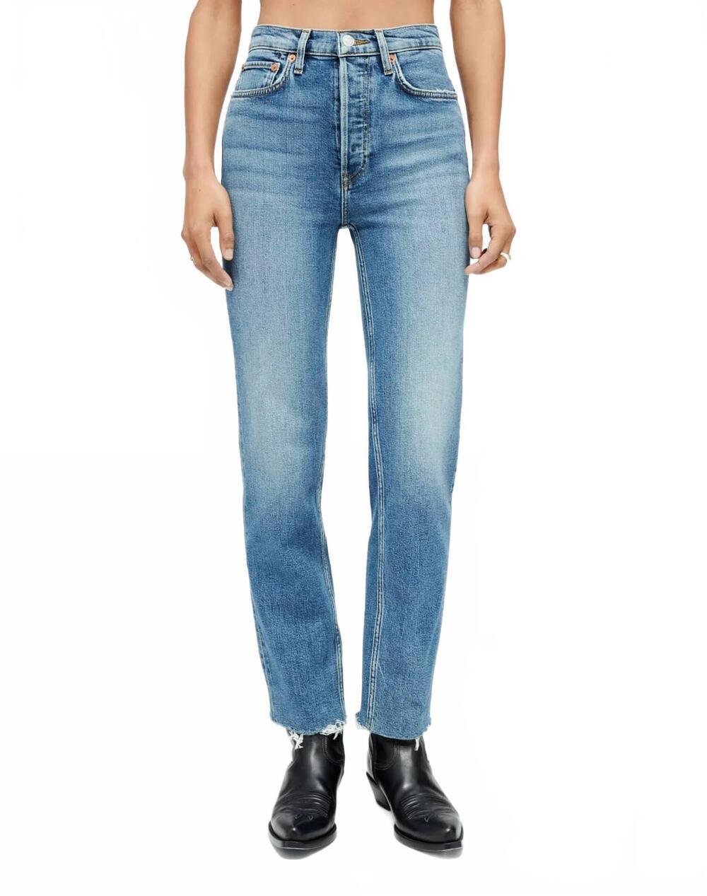 NEW RE/DONE comfort stretch high rise stove pipe jeans in mid 70s